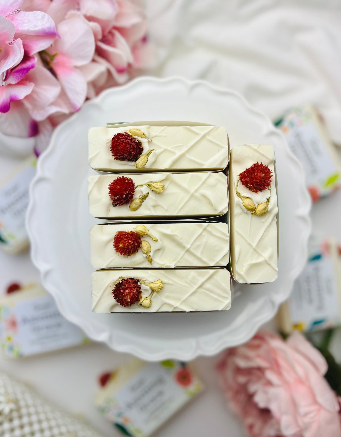 Amazing Grace Vegan Soap - Bergamot & Lily of the Valley - Graceful Soaps, white soaps with flowers on top